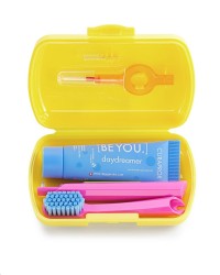 Набор дорожный Curaprox зубная щетка CS5460 + зубная паста Би Ю 10 мл + ершики CPS Prime 07 и CPS Prime 09 с держателем UHS 409 + бокс желтый