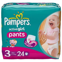 Подгузники-трусики для девочек 24 шт. Pampers актив герл миди 6-11 кг