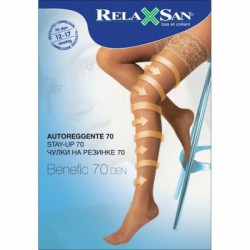 Чулки антиварикозные Relaxsan Стей ап на резинке р. 4 черные прозрачные 70 den